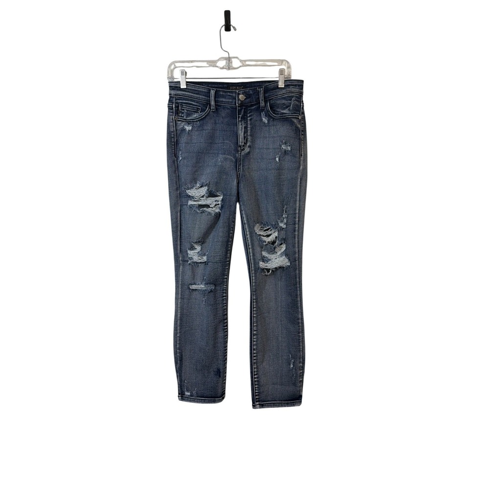 Judy Blue Jeans Womens 7/28 Blue Distressed Ripped Skinny Denim Slim Fit